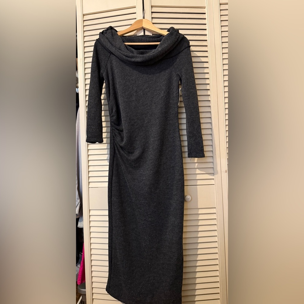 Topshop Charcoal Long Sleeve Full Length Dress